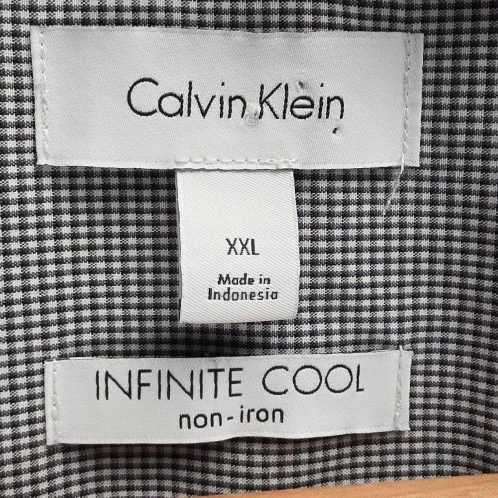 Calvin Klein Mens XXL Infinite Cool Non-Iron Button Down Shirt Black White Check - Picture 4 of 12